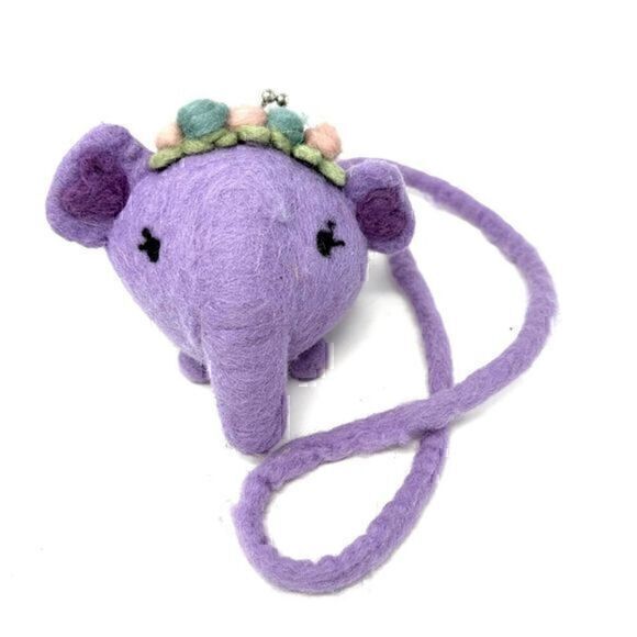 Fair Trade Other - Purple Floral Elephant Critter Wool Felted Mini Purse Clutch